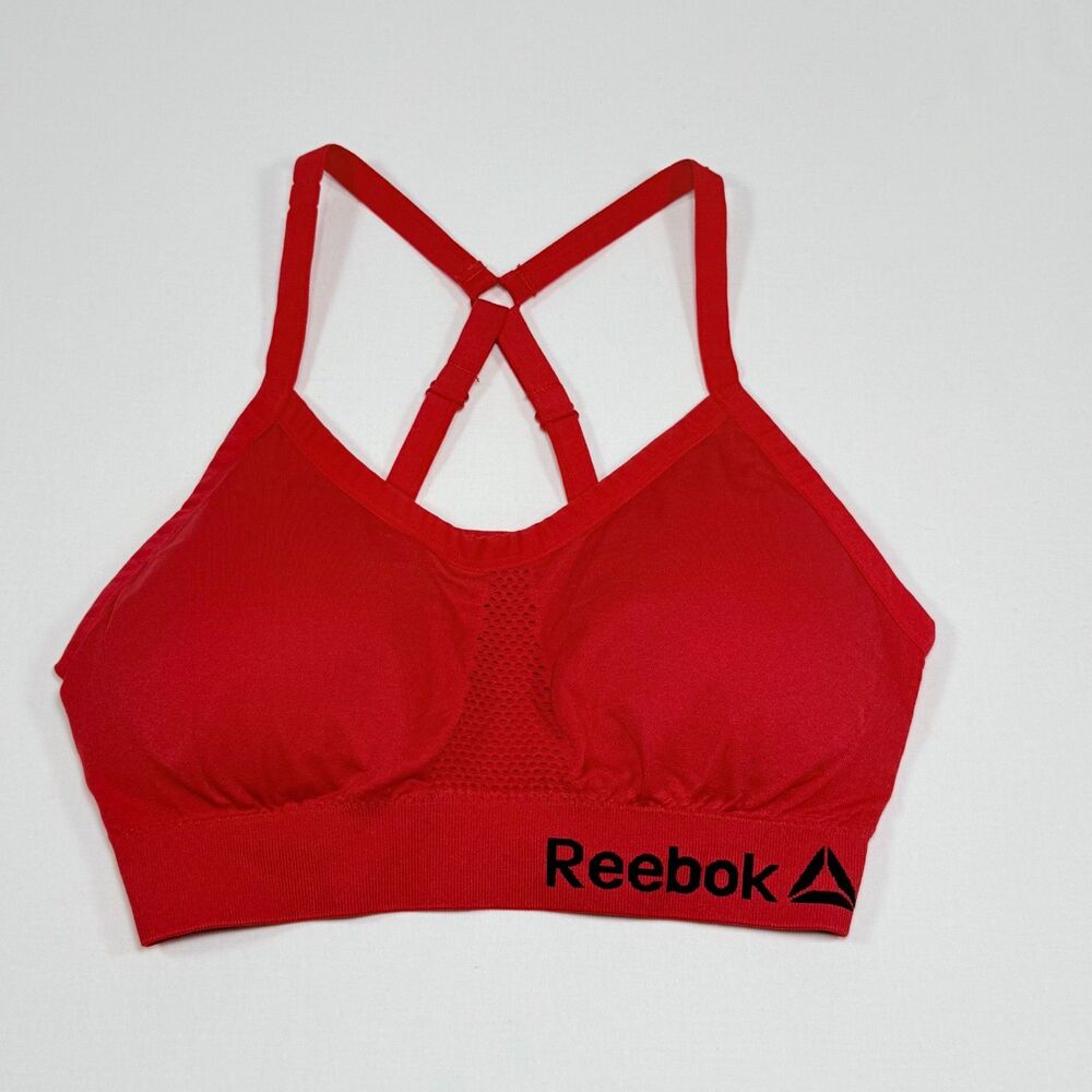 Reebok Red Seamless Mesh Panel Crossback Sports Bra Bralette Size‎ XL